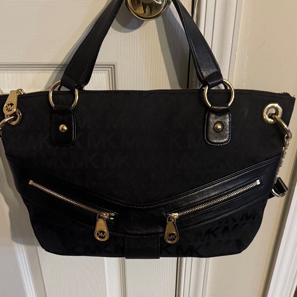 Michael Kors Black Shoulder Bag with Gold Accents